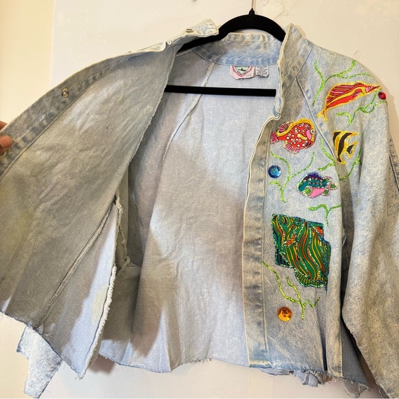 Vtg Torpedo International Aquatic Fish Design Denim Jacket - Picture 4 of 16
